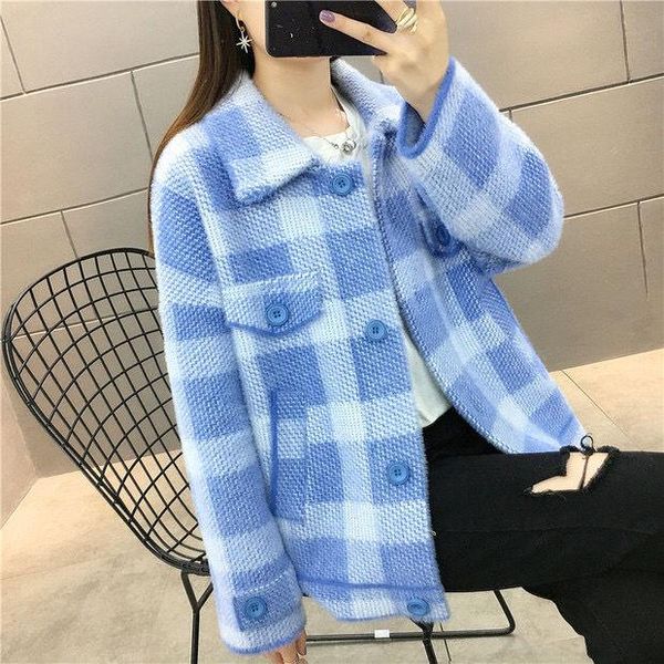 women's knits & tees women 2021 autumn winter imitation mink velvet jacket female short knitted cardigan coats ladies plaid loose outwe, White
women's knits & tees women 2021 autumn winter imitation mink velvet jacket female short knitted cardigan coats ladies plaid loose outwe, White