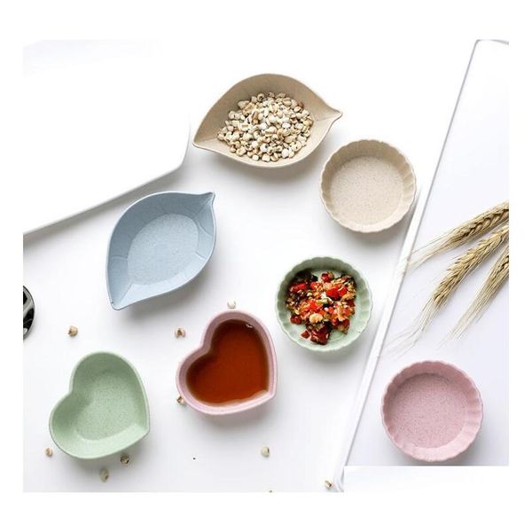 

4pcs/set seasoning dish snack plate bowl degradation wheat straw salt vinegar soy sauce saucer condiment containers vxtai