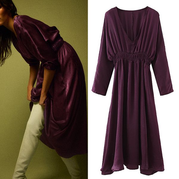 2021 new purple satin women autumn v neck long sleeve midi dress woman elastic waist flared hems elegant ladies dresses r6ki, Black;gray
2021 new purple satin women autumn v neck long sleeve midi dress woman elastic waist flared hems elegant ladies dresses r6ki, Black;gray