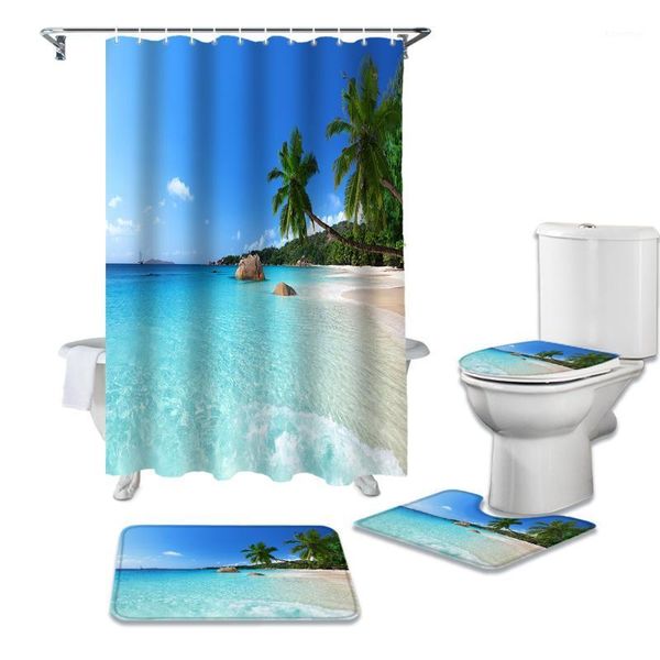 ocean beach scenery coconut tree shower curtains bathroom curtain bath sets toilet cover mat non-slip washroom rug set1
ocean beach scenery coconut tree shower curtains bathroom curtain bath sets toilet cover mat non-slip washroom rug set1