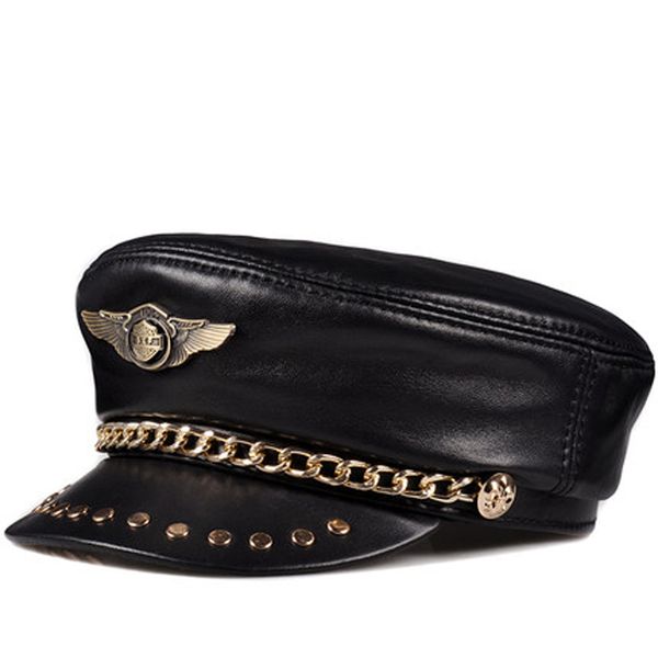 spring genuine leather flat baseball caps for men women hat punk rock rivet golden chain casquette army navy caps fit t200409, Blue;gray
spring genuine leather flat baseball caps for men women hat punk rock rivet golden chain casquette army navy caps fit t200409, Blue;gray
