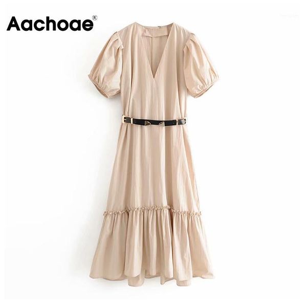 elegant deep v neck midi dress puff short sleeve pleated dress with belt solid fashion casual ladies dresses vestidos mujer1, Black;gray
elegant deep v neck midi dress puff short sleeve pleated dress with belt solid fashion casual ladies dresses vestidos mujer1, Black;gray