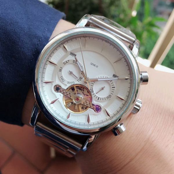 business men's watch 42mm dial full stainless steel band automatic mechanical all dials work watches for mens gift, Slivery;brown
business men's watch 42mm dial full stainless steel band automatic mechanical all dials work watches for mens gift, Slivery;brown