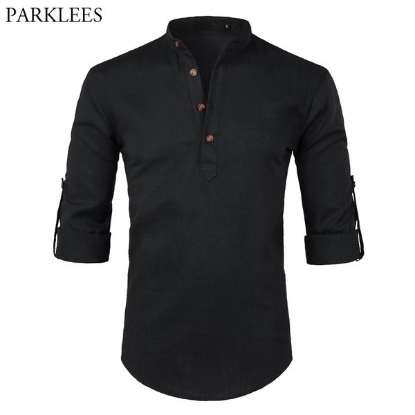 black cotton linen shirt men autumn new rolled up sleeve mens casual dress shirts slim fit henley shirt male chemise homme 201120, White;black
black cotton linen shirt men autumn new rolled up sleeve mens casual dress shirts slim fit henley shirt male chemise homme 201120, White;black