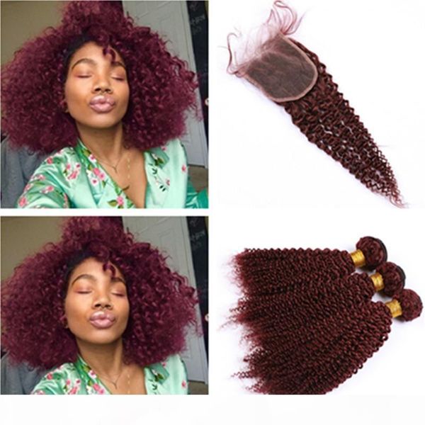 wine red peruvian kinkys curly human hair 3bundles with closure 99j burgundy virgin hair extensions curly weaves with lace closure 4x4, Black;brown
wine red peruvian kinkys curly human hair 3bundles with closure 99j burgundy virgin hair extensions curly weaves with lace closure 4x4, Black;brown