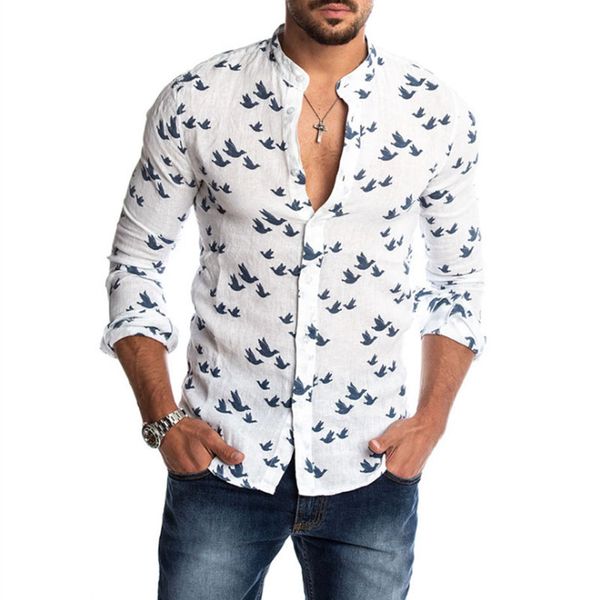 men's casual shirts stand-up collar white pigeon printed cotton long-sleeved shirt spring summer casual daily slim men clothing, White;black
men's casual shirts stand-up collar white pigeon printed cotton long-sleeved shirt spring summer casual daily slim men clothing, White;black