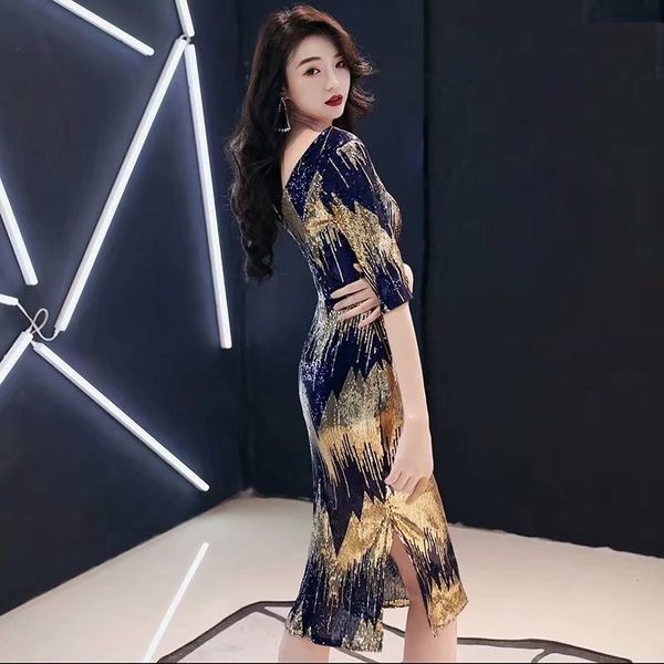 2021 new robe soiree prom half decont on v lantejoulas dressed party pje1, Black
2021 new robe soiree prom half decont on v lantejoulas dressed party pje1, Black