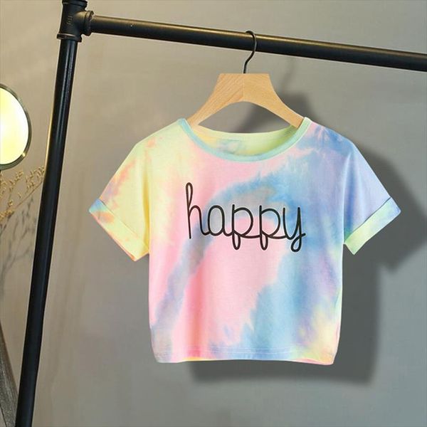 female t shirt 2020 casual summer short sleeve girls happy printed tie children color block tees sports shirts fitness, White
female t shirt 2020 casual summer short sleeve girls happy printed tie children color block tees sports shirts fitness, White