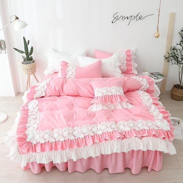 100%cotton bedding set with lace pink color bed cover sets for girls single king size bed skirt comforter cover sets1
100%cotton bedding set with lace pink color bed cover sets for girls single king size bed skirt comforter cover sets1