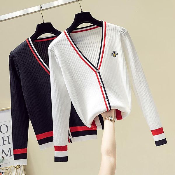 v-neck striped women cardigan 2020 autumn casual embroidery coat sweater button single breasted knitted sweater thin female, White
v-neck striped women cardigan 2020 autumn casual embroidery coat sweater button single breasted knitted sweater thin female, White