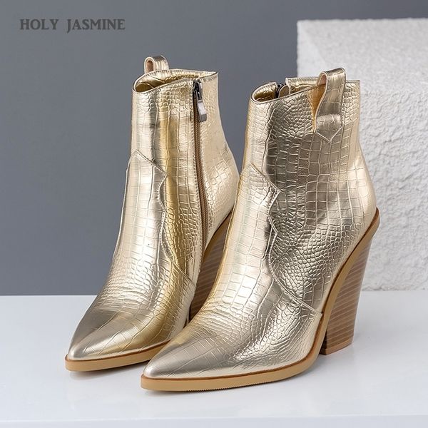 snake print ankle for autumn winter western cowboy women wedge high heel boots gold silver fashion shoes y200115, Black
snake print ankle for autumn winter western cowboy women wedge high heel boots gold silver fashion shoes y200115, Black