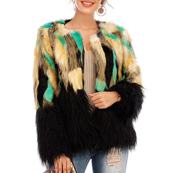 fashion mixed color print faux fur coat female autumn winter outerwear casual o-neck warm plush jacket plus size s-3xl kg-123, Black
fashion mixed color print faux fur coat female autumn winter outerwear casual o-neck warm plush jacket plus size s-3xl kg-123, Black