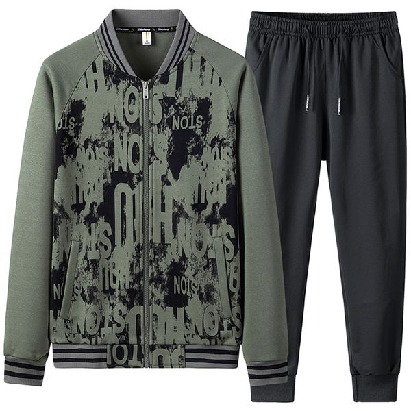 men two piece bomber suit jacket and trousers wear standard printed men's tracksuit sweatsuit suits, Gray
men two piece bomber suit jacket and trousers wear standard printed men's tracksuit sweatsuit suits, Gray