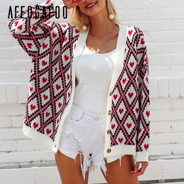 affogatoo heart print knitted women single breasted female sweater autumn winter oversized cardigan jumper y200910, White;black
affogatoo heart print knitted women single breasted female sweater autumn winter oversized cardigan jumper y200910, White;black