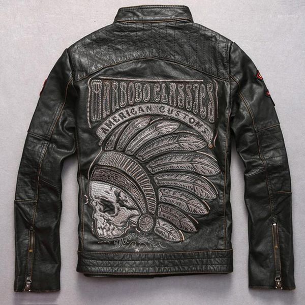 genuine black skulls cowskin motorcycle chief pattern wind jacket biker leather coat men1
genuine black skulls cowskin motorcycle chief pattern wind jacket biker leather coat men1