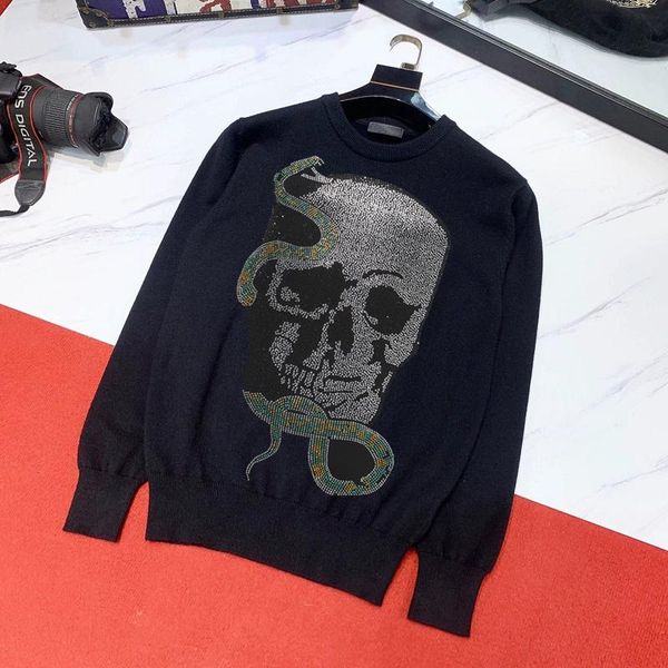 black and white thick 3d sweater rhinestone oversized street skull slim men winter round neck pullover, White;black
black and white thick 3d sweater rhinestone oversized street skull slim men winter round neck pullover, White;black