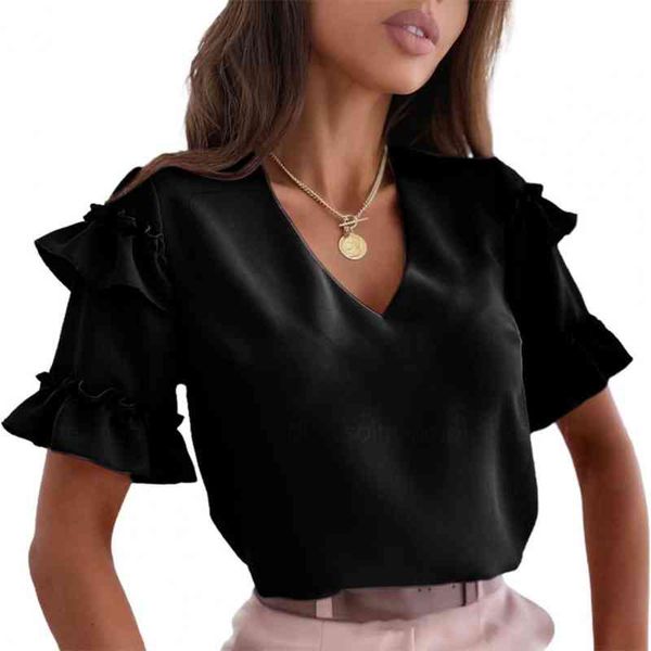 women t shirt summer ruffles short sleeve women t shirt knitted female chic solid loose elegant pullover tees, White
women t shirt summer ruffles short sleeve women t shirt knitted female chic solid loose elegant pullover tees, White