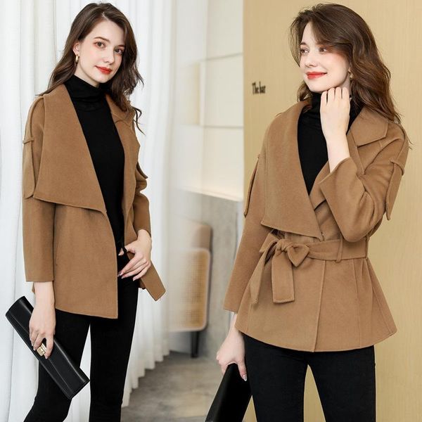 women's wool & blends 2021 double faced suit coat small autumn and winter high end temperament loose hepburn style short cashmere, Black
women's wool & blends 2021 double faced suit coat small autumn and winter high end temperament loose hepburn style short cashmere, Black