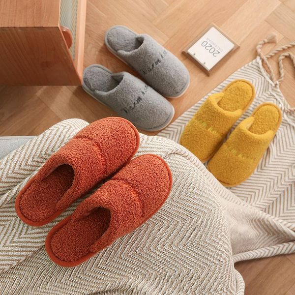 slippers 2021 cute couple home female winter warm plush cotton men's soft sole indoor shoes, Black