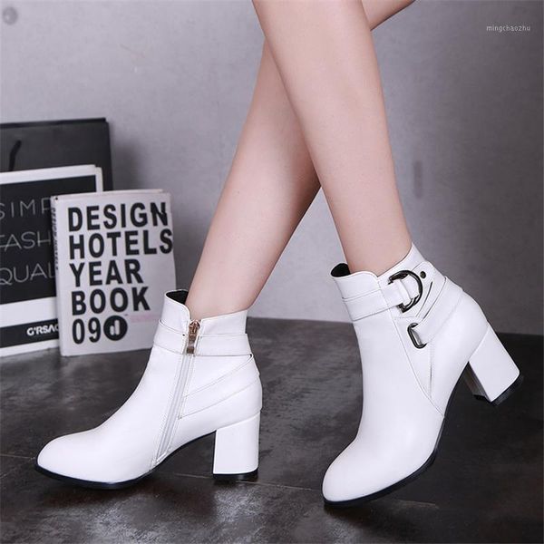 boots winter fashion thick with high-heeled and bare female round korean version of college wind1, Black