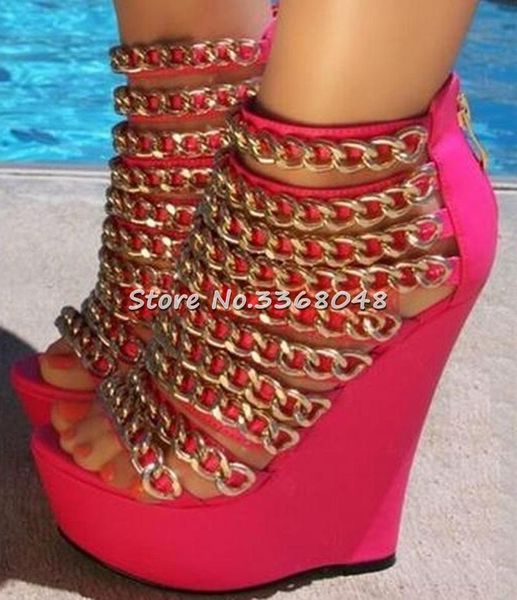 gold chains decor platform wedges woman sandal booties peep toe back zipper pink black short boots cover heel big size 42
gold chains decor platform wedges woman sandal booties peep toe back zipper pink black short boots cover heel big size 42