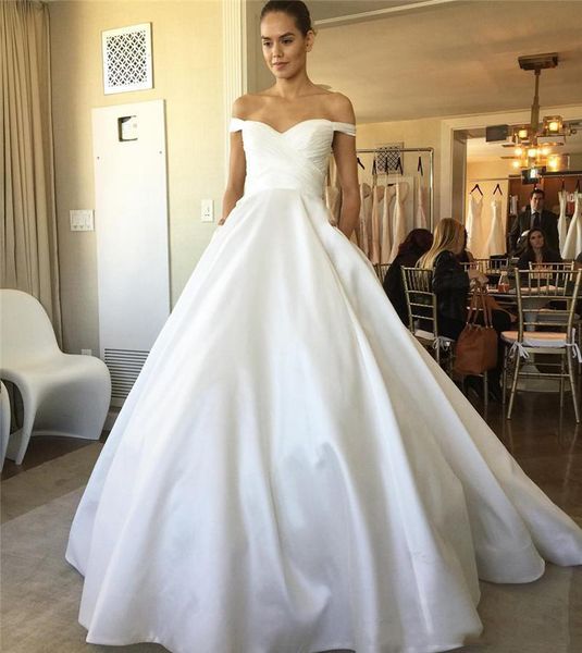 african arabic ball gown wedding dresses 2021 with pockets off shoulder satin sweep train short sleeves bridal gowns, White
african arabic ball gown wedding dresses 2021 with pockets off shoulder satin sweep train short sleeves bridal gowns, White