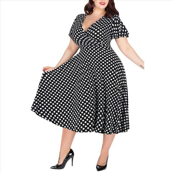 38 women polka dot dress summer casual plus size v neck short sleeve elegant midi dresses office ladies bis sizes work dress, Black;gray
38 women polka dot dress summer casual plus size v neck short sleeve elegant midi dresses office ladies bis sizes work dress, Black;gray