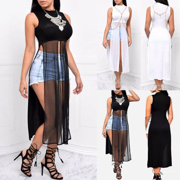 womens clothing womens sleeveless high neck patchwork side high split shirt scoop neck long maxi dress, White
womens clothing womens sleeveless high neck patchwork side high split shirt scoop neck long maxi dress, White