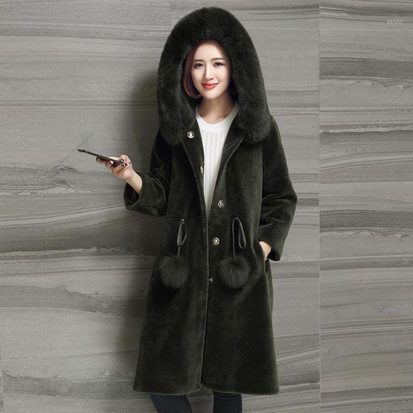 women's fur & faux natural sheep shearing real coat hooded with collar winter long wool overcoat female jacket clothing os360401, Black
women's fur & faux natural sheep shearing real coat hooded with collar winter long wool overcoat female jacket clothing os360401, Black