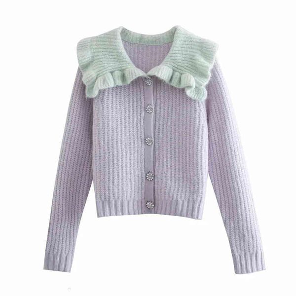 women's knits & tees sweet woman loose purple patchwork knit cardigan 2021 spring fashion ladies peter pan collar knitwear female, White
women's knits & tees sweet woman loose purple patchwork knit cardigan 2021 spring fashion ladies peter pan collar knitwear female, White