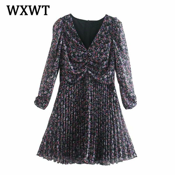 wxwt 2021 autumn floral print women mini dress new v-neck elegant pleated ladies dresses vestido ozz9884, Black;gray
wxwt 2021 autumn floral print women mini dress new v-neck elegant pleated ladies dresses vestido ozz9884, Black;gray