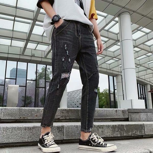 denim hip hop ripped streetwear cotton men's pants summer 2020 korean fashion slim feet mid-waist hole pencil jeans, Black
denim hip hop ripped streetwear cotton men's pants summer 2020 korean fashion slim feet mid-waist hole pencil jeans, Black