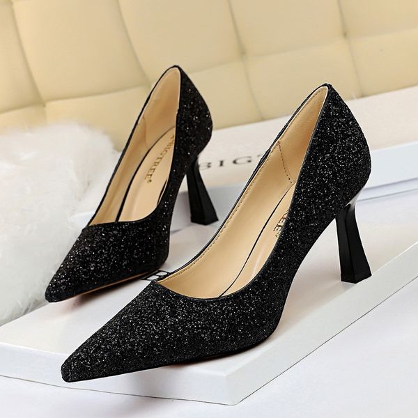 2021 new european and american-style fashion sequins shallow-mouth pointed high-heeled wedding shoes xfbj, Black
2021 new european and american-style fashion sequins shallow-mouth pointed high-heeled wedding shoes xfbj, Black