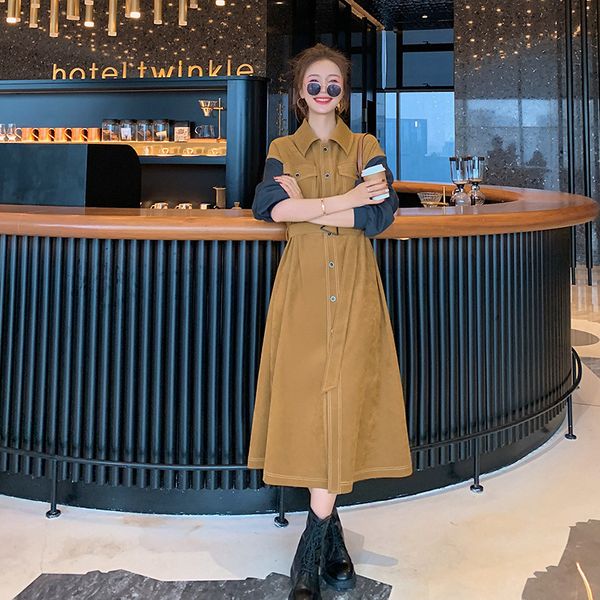 2021 new women's spring new autumn contrast single seam breasted long-waisted waistband sleeve high fashion dress 9x awy7, Black;gray
2021 new women's spring new autumn contrast single seam breasted long-waisted waistband sleeve high fashion dress 9x awy7, Black;gray