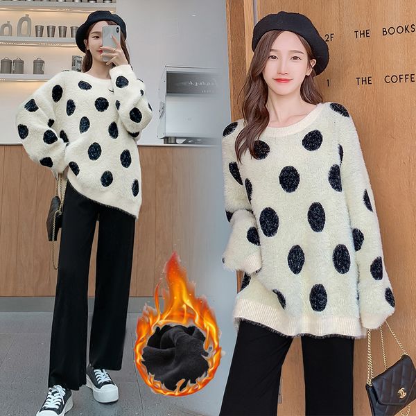 pregnant women's clothing autumn and winter suit fashion style 2020 imitation mink wool dot sweater wide leg pants net infrared two pie, White
pregnant women's clothing autumn and winter suit fashion style 2020 imitation mink wool dot sweater wide leg pants net infrared two pie, White