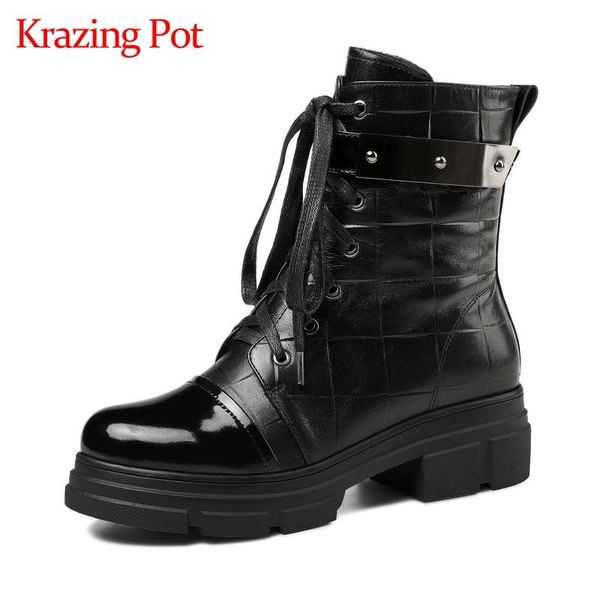 boots krazing pot genuine leather round toe high heel classic colors winter shoes keep warm cross-tied vintage fashion ankle l45, Black
boots krazing pot genuine leather round toe high heel classic colors winter shoes keep warm cross-tied vintage fashion ankle l45, Black
