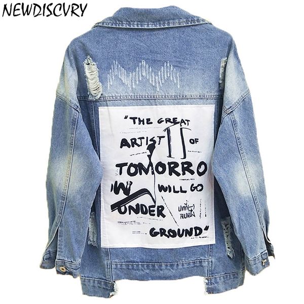 newdiscvy back letter printed denim jacket 2019 autumn ripped holes jean coat patchwork bf style jeans coats and jackets y200101, Black;brown
newdiscvy back letter printed denim jacket 2019 autumn ripped holes jean coat patchwork bf style jeans coats and jackets y200101, Black;brown