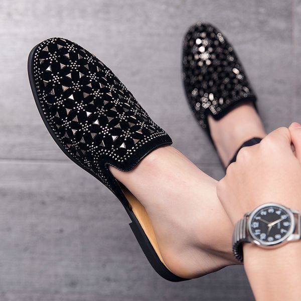 style half korean for men breathable casual shoes summer punk club slippers flip flop strass cow leather sneakers tqm8, Black
style half korean for men breathable casual shoes summer punk club slippers flip flop strass cow leather sneakers tqm8, Black