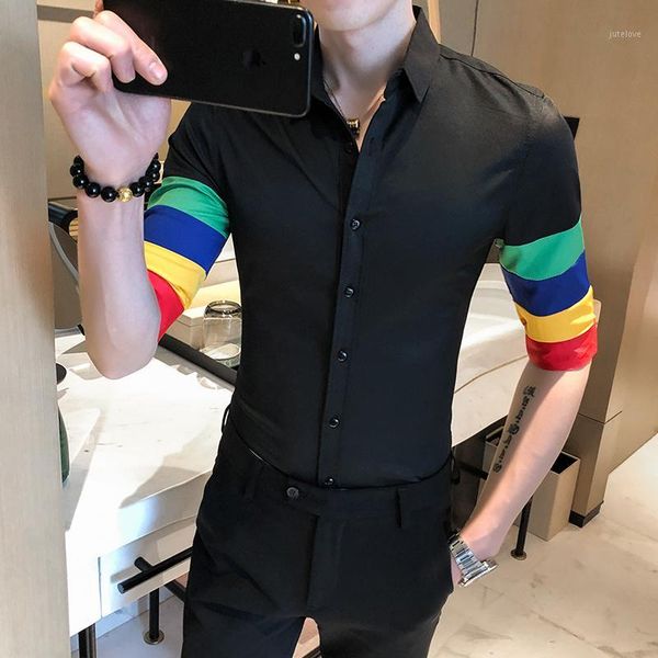 2020 korean designer men shirt half sleeve slim fit business dress shirts streetwear social black white blouse camisa masculina1, White;black
2020 korean designer men shirt half sleeve slim fit business dress shirts streetwear social black white blouse camisa masculina1, White;black