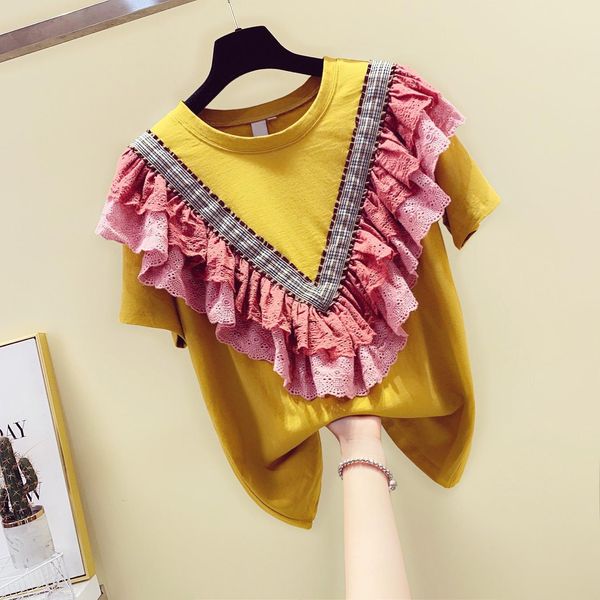 lace flounced pure cotton short sleeve t-shirt women summer wear loose-fit fashion female t-shirt ladies student t shirts, White
lace flounced pure cotton short sleeve t-shirt women summer wear loose-fit fashion female t-shirt ladies student t shirts, White