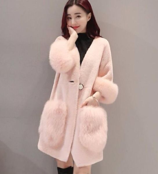 european and american fall/winter new sheep shearling fur coat mid-length korean loose female coat fox fur collar coat, Black
european and american fall/winter new sheep shearling fur coat mid-length korean loose female coat fox fur collar coat, Black