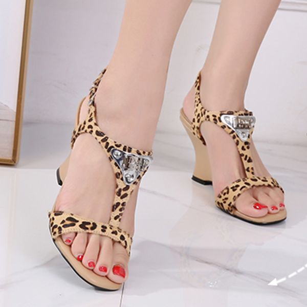 2020 women 2020 new rivet print women's high heels 7/10cm open toe shoes soft soles 02st, Black