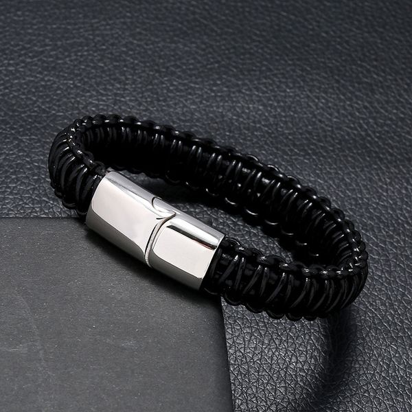 men black chain genuine leather punk braided cord bracelet stainless steel magnetic buckle jewelry accessories
men black chain genuine leather punk braided cord bracelet stainless steel magnetic buckle jewelry accessories