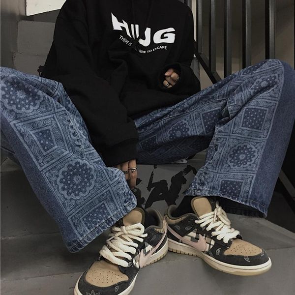 men's jeans autumn trend hip hop high street cashew flower stitching straight trousers men and women tide, Blue
men's jeans autumn trend hip hop high street cashew flower stitching straight trousers men and women tide, Blue