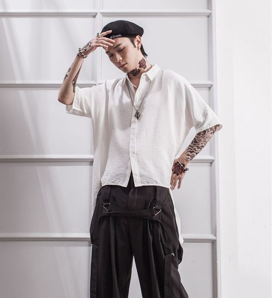 loose casual half sleeve shirt short sleeve batshirt summer short back long personality five point sleeve fashion male teenagers, White;black
loose casual half sleeve shirt short sleeve batshirt summer short back long personality five point sleeve fashion male teenagers, White;black