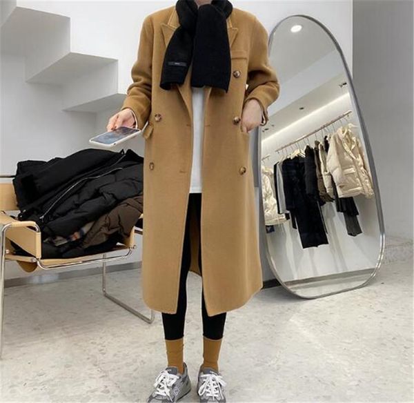 women's wool & blends european and american women cashmere coat hand-stitched double-breasted winter jacket knee over double-sided, Black
women's wool & blends european and american women cashmere coat hand-stitched double-breasted winter jacket knee over double-sided, Black