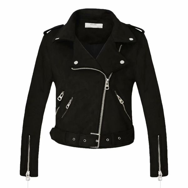 women autumn winter suede faux leather jackets lady fashion matte motorcycle coat biker gray pink beige outwear 201223, Black
women autumn winter suede faux leather jackets lady fashion matte motorcycle coat biker gray pink beige outwear 201223, Black