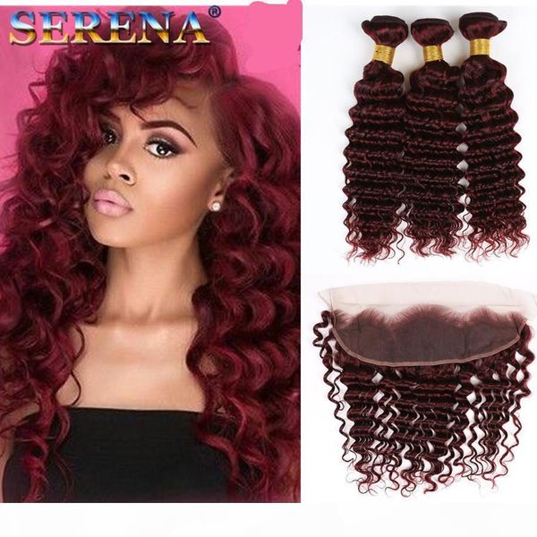 99j ombre deep wave human hair virgin deep curly 3 bundles with ear to ear 13x4 frontal burgundy ombre malaysian hair weave extensions, Black;brown
99j ombre deep wave human hair virgin deep curly 3 bundles with ear to ear 13x4 frontal burgundy ombre malaysian hair weave extensions, Black;brown