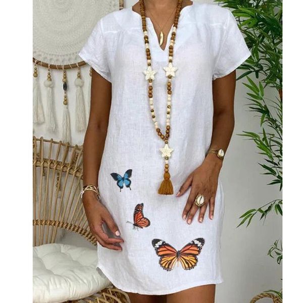 #h30 cotton linen white dress women casual loose v-neck butterfly print short sleeve plus size dress vintage ladies party dress, Black
#h30 cotton linen white dress women casual loose v-neck butterfly print short sleeve plus size dress vintage ladies party dress, Black