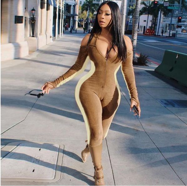 women's halter jumpsuit long sleeve cold shoulder zip front solid color one piece romper pants, Gray
women's halter jumpsuit long sleeve cold shoulder zip front solid color one piece romper pants, Gray